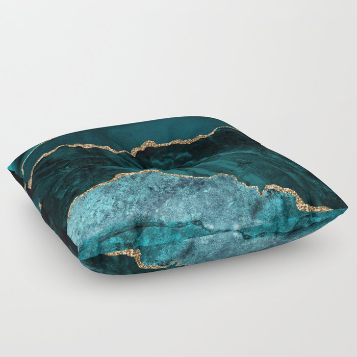 Teal Blue Emerald Marble Landscapes Floor Pillow