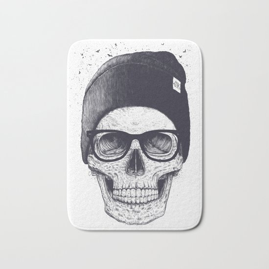 Grey Skull in a hat Bath Mat