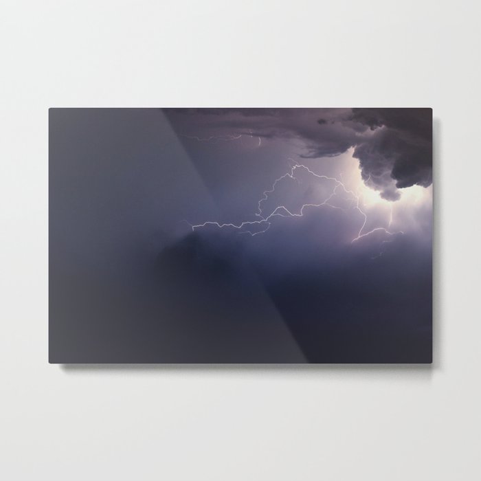 Dramatic Storm Clouds background. Lightning in the clouds. Night Clouds. Metal Print
