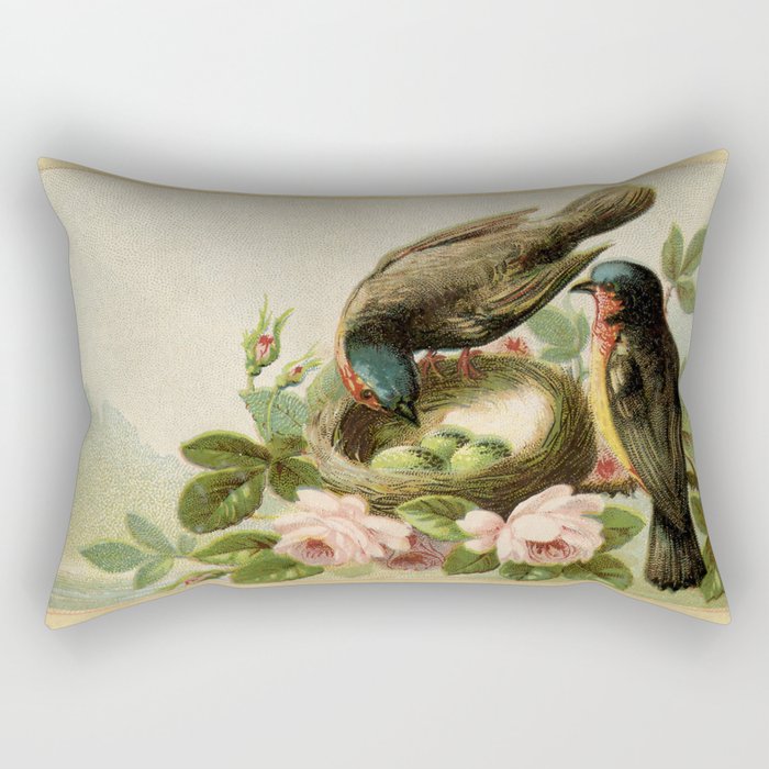 Vintage Birds with Nest Rectangular Pillow
