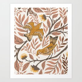 Secret Garden Birds - Neutral  Art Print