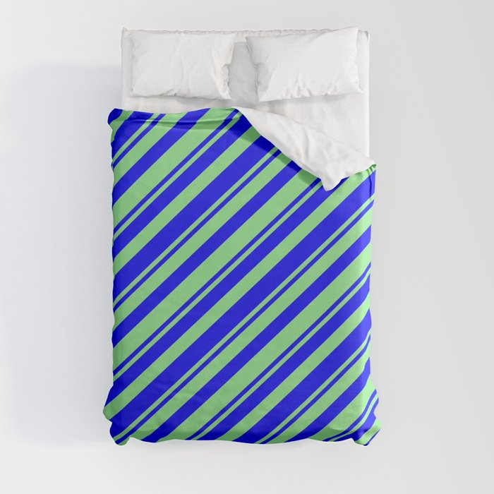 Blue & Light Green Colored Striped Pattern Duvet Cover