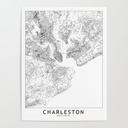 Charleston White Map Poster