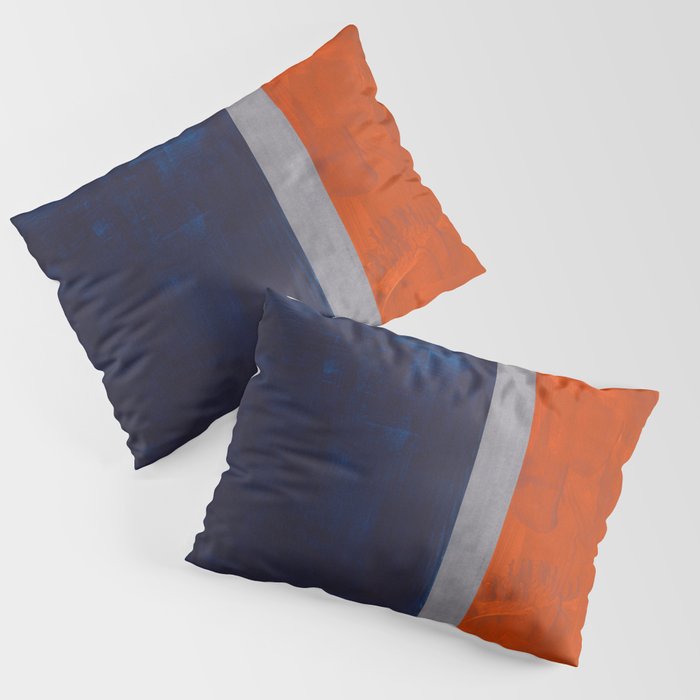 Minimalist Mid Century Rothko Color Field Navy Blue Dark Orange Grey Accent Square Color Block Pillow Sham