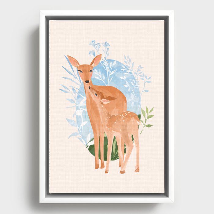 Mother Deer and Fawn (Sky) Framed Canvas