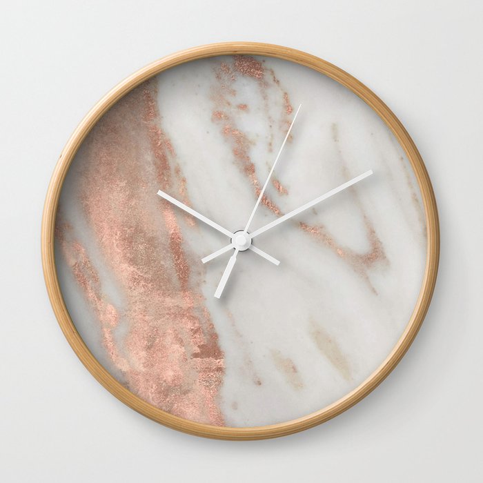 Marble Rose Gold Shimmery Marble Wall Clock