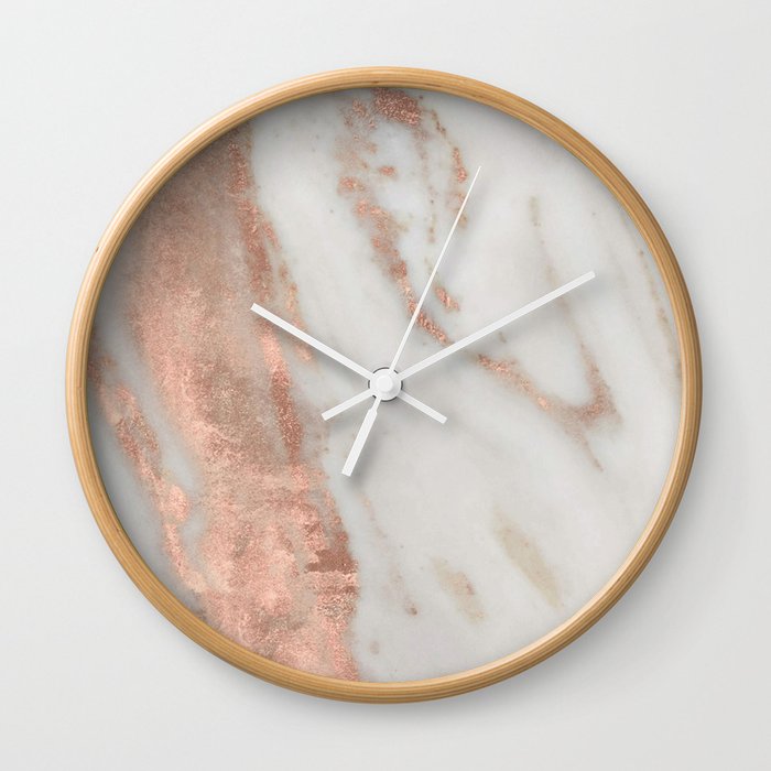 Marble Rose Gold Shimmery Marble Wall Clock By
