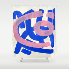 Tribal Pink Blue Fun Colorful Mid Century Modern Abstract Painting Shapes Pattern Shower Curtain