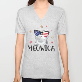 Meowica Independence Day Cat V Neck T Shirt