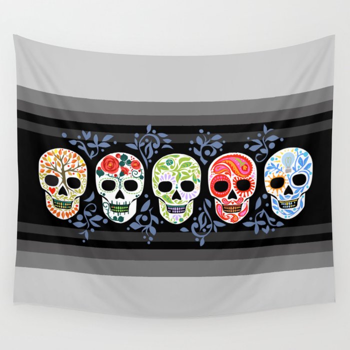 Sugar Skulls_Celebracion del Color line_Calaveras_RobinPickens Wall Tapestry