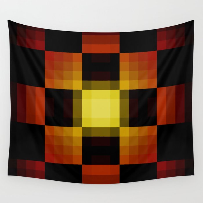 Vantoase - Dark Symmetric Pixel Patchwork Pattern Wall Tapestry
