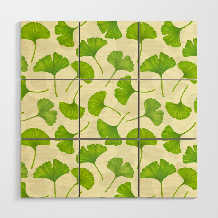 Ginkgo leaves on off white Wood Wall Art