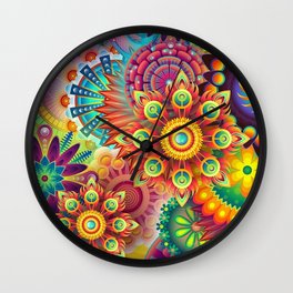 Psychedelia '67 geometric colorful patterns portrait painting for curtains, pillows, wall decor Wall Clock