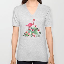 Santa Flamingo Santa Christmas // Holidays V Neck T Shirt