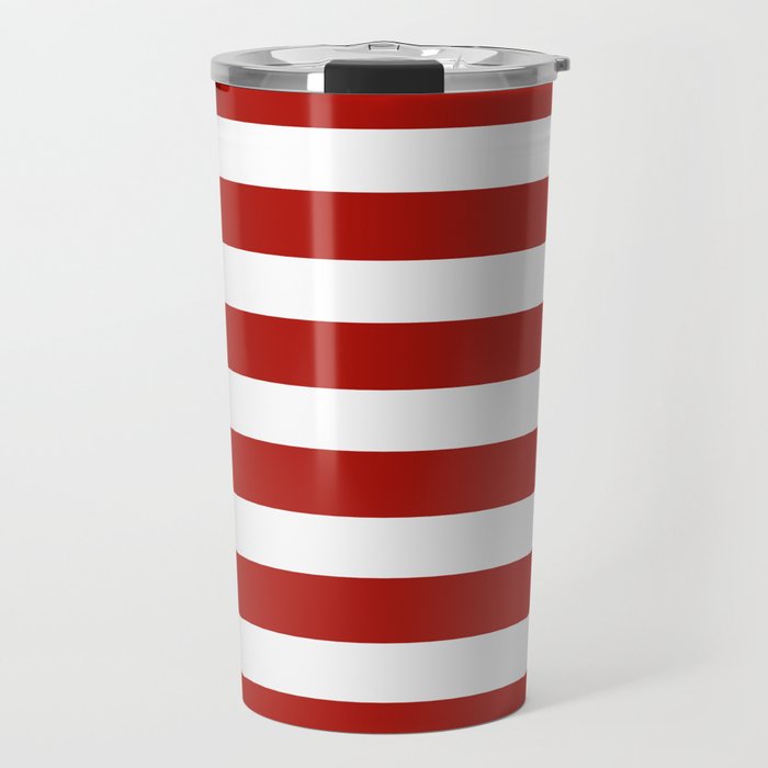Red & White Maritime Stripes- Mix & Match with Simplicity of Life Travel Mug