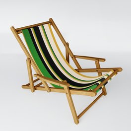 [ Thumbnail: Goldenrod, Beige, Black & Forest Green Colored Striped Pattern Sling Chair ]