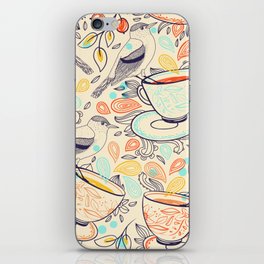Birds, Flowers, and Tea Cups Pattern iPhone Skin