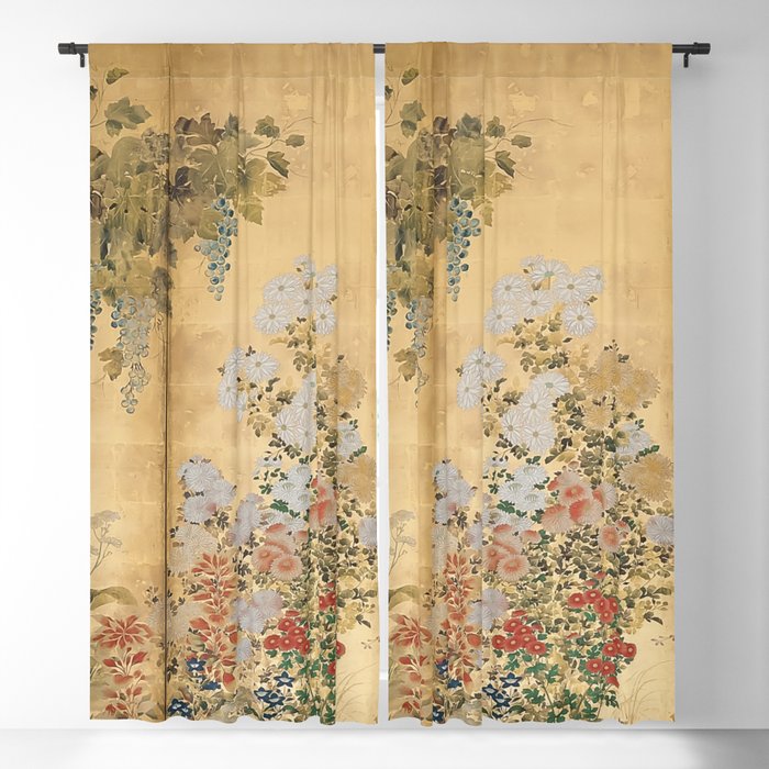 Japanese Edo Period Six-Panel Gold Leaf Screen - Spring and Autumn Flowers Blackout Curtain