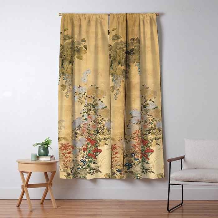 Japanese Edo Period Six-Panel Gold Leaf Screen - Spring and Autumn Flowers Blackout Curtain