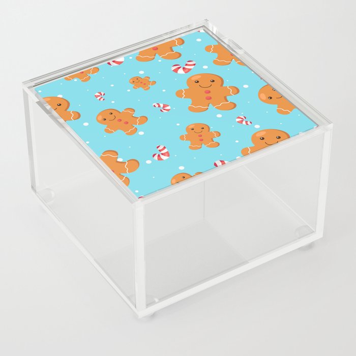 Seamless Pattern Christmas Background with Gingerbread on Blue Background Acrylic Box