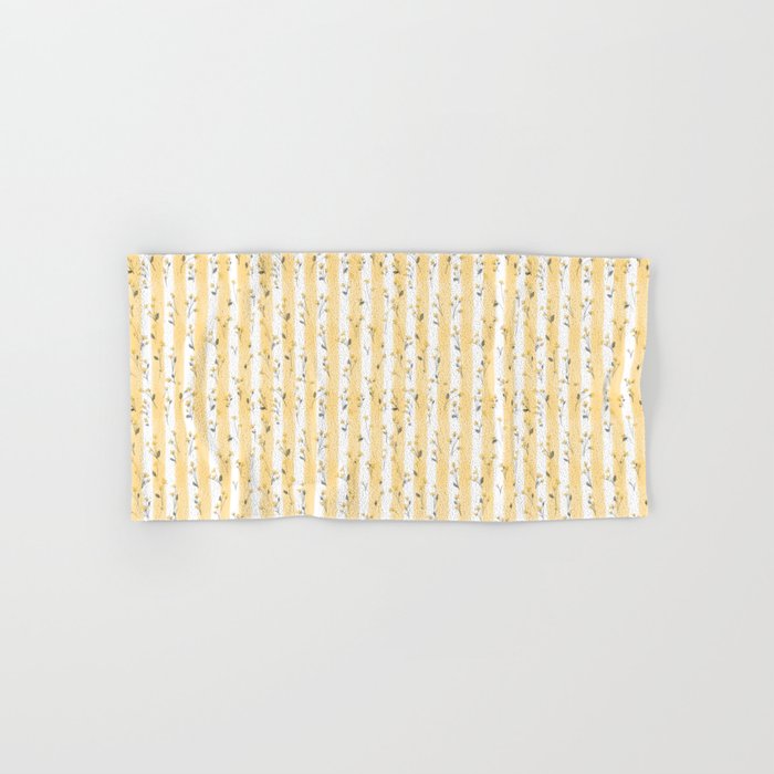 Buttercup Yellow Flower Blossoms on Butter Yellow Streaky Stripes Hand & Bath Towel