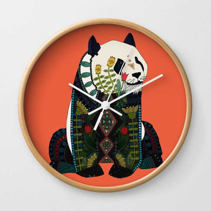 panda orange Wall Clock