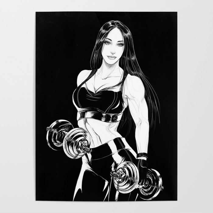 Strong and beautiful - gym girl workout black and white art Poster