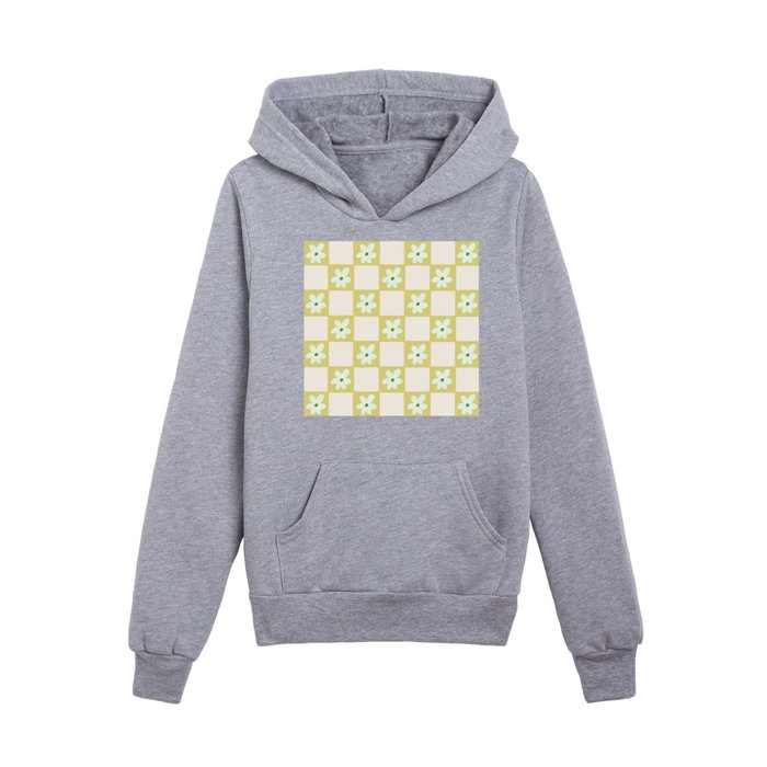 Floral Checkered Spring - Lime and Green Kids Pullover Hoodie