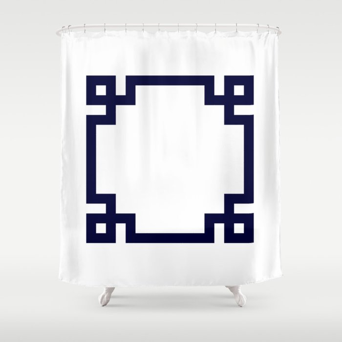 Greek Key Square Navy Blue On White Shower Curtain