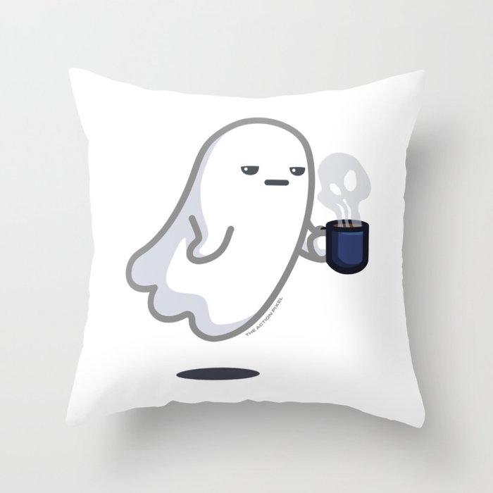 Graveyard Shift - Cute Ghost with Coffee Throw Pillow