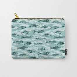 Teal Blu Watercolor Fish Under the Sea Coastal Marine Pattern. Rustic Wet Wash Beach Decor Design - 2 Carry-All Pouch