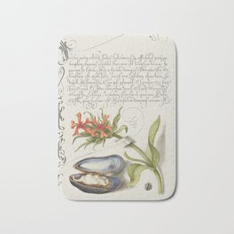 Oyster and flowers vintage calligraphic art Bath Mat