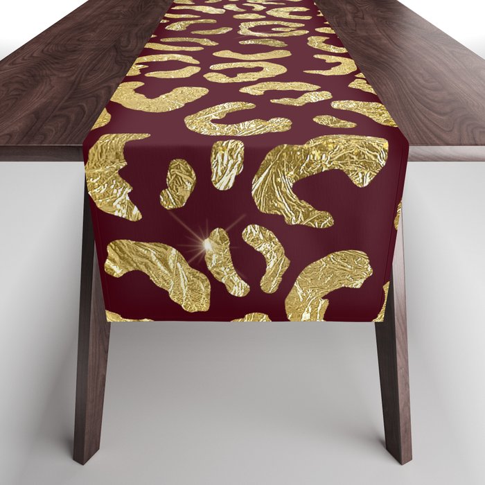 Burgundy Glam Leopard Print 11 Table Runner
