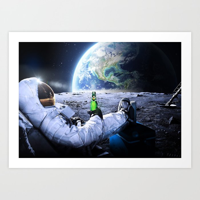 Astronaut on the Moon with beer Art Print