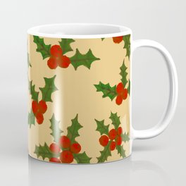 Christmas Pattern Mistletoe Holly Retro Drawing Coffee Mug