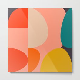 geometry shape mid century organic blush curry teal Metal Print | Modern, Curry, Home, Wall, 50Ies, Pattern, Shapes, Mustard, Digital, Graphicdesign 
