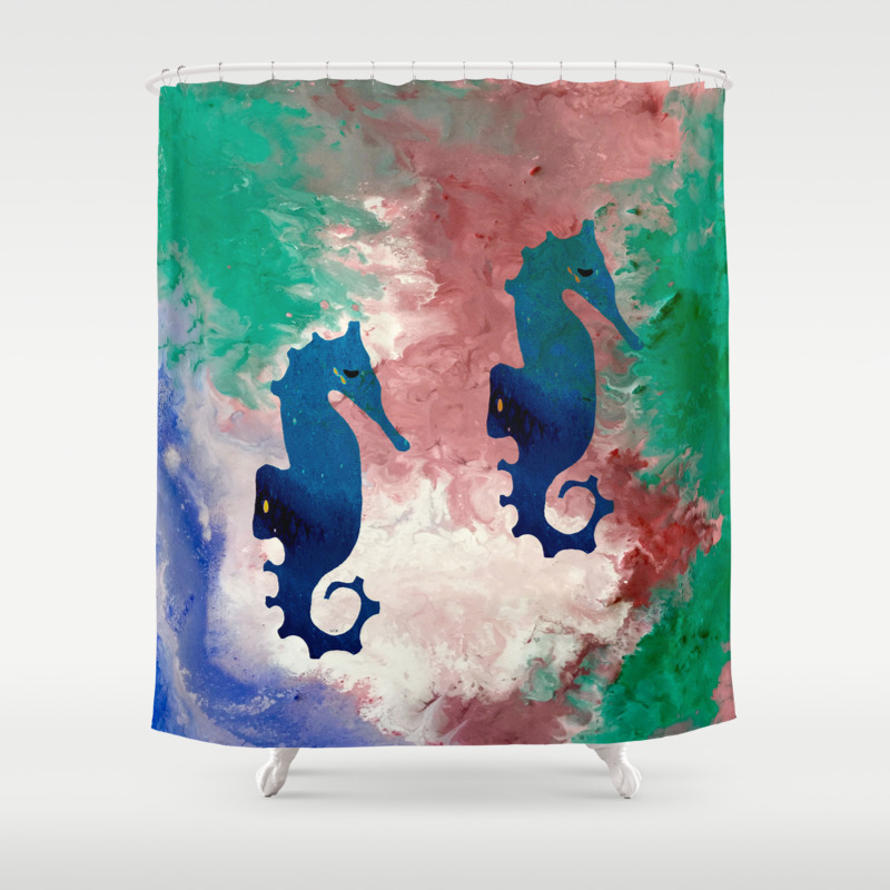 Colorful Sea Horses Abstract Acrylic Painting Shower Curtain By