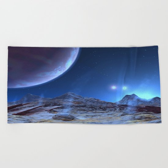 Extraterrestrial Landscape : Galaxy Planet Blue Beach Towel
