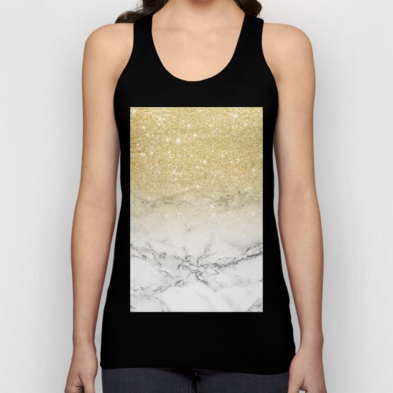 Modern faux gold glitter white marble color block Unisex Tank Top