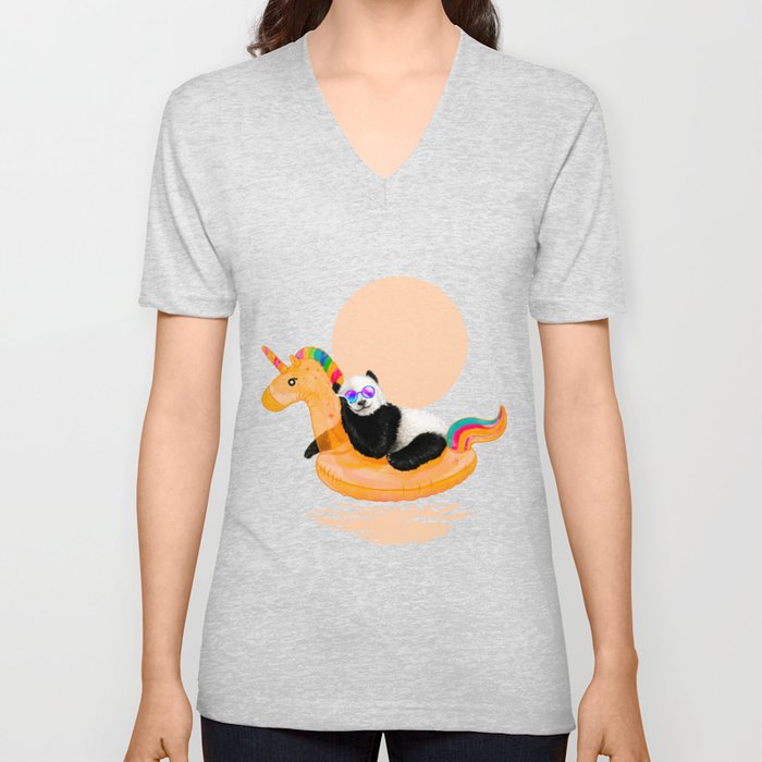 Chillin (Unicorn Panda) V Neck T Shirt