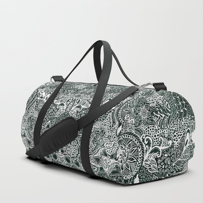 Modern dark green forest watercolor Christmas dream catcher floral doodles Duffle Bag