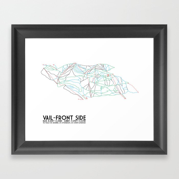 Vail Co Front Side Minimalist Trail Map Framed Art Print By Vail Co Front Side Minimalist Trail Map Framed Art Print