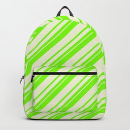 [ Thumbnail: Chartreuse & Beige Colored Lines Pattern Backpack ]