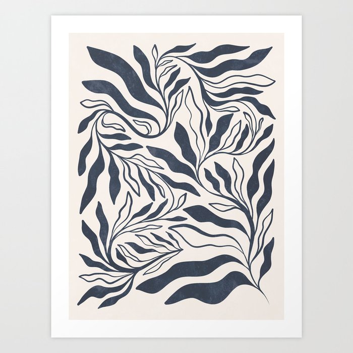 Bohemian Foliage - Grey on Beige Art Print