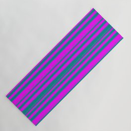 [ Thumbnail: Dark Cyan & Fuchsia Colored Lines/Stripes Pattern Yoga Mat ]
