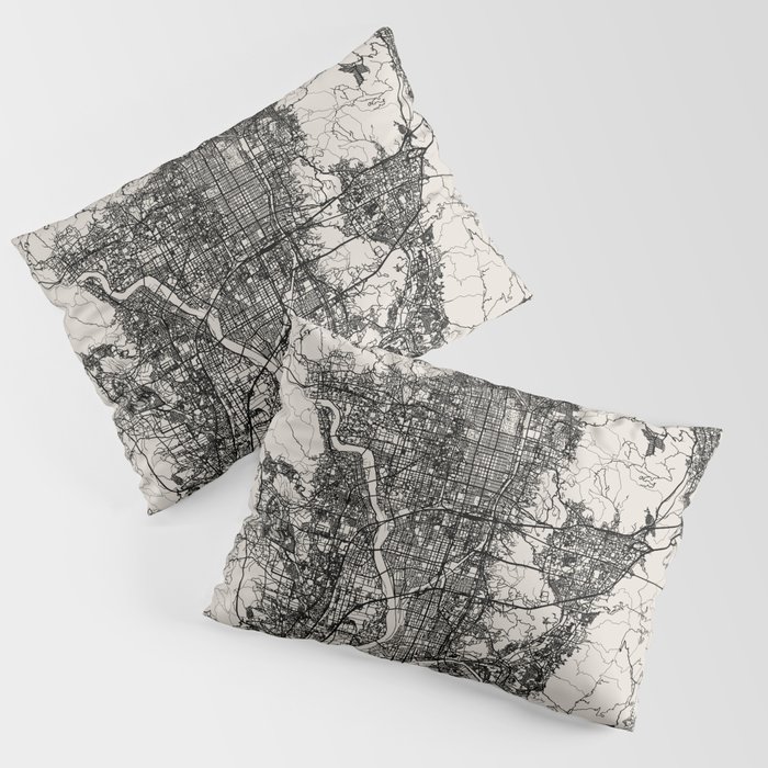 Japan KYOTO - City Map - Black and White Pillow Sham