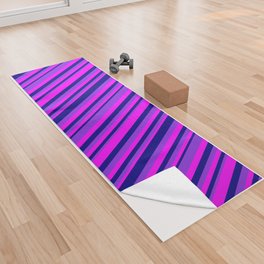 [ Thumbnail: Purple, Blue & Fuchsia Colored Lined Pattern Yoga Towel ]