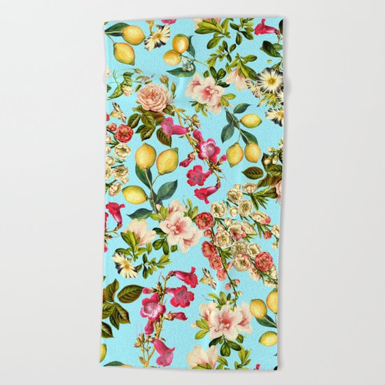 Lemon and Leaf Pattern IV Beach Towel