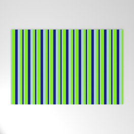 [ Thumbnail: Powder Blue, Dark Blue, and Chartreuse Colored Lines Pattern Welcome Mat ]
