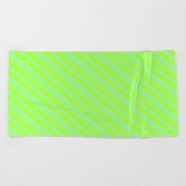 [ Thumbnail: Light Green and Green Colored Stripes/Lines Pattern Beach Towel ]